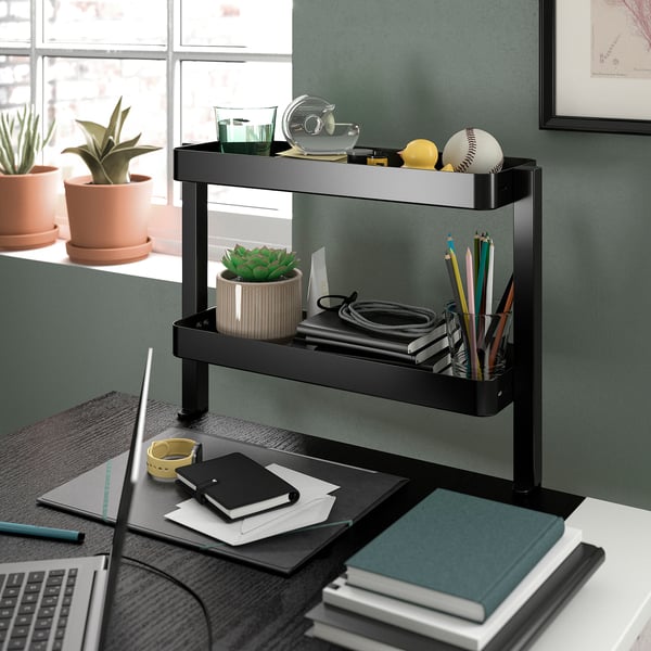 MITTZON desk sit/stand, electric black stained ash veneer/white, 140x60 cm