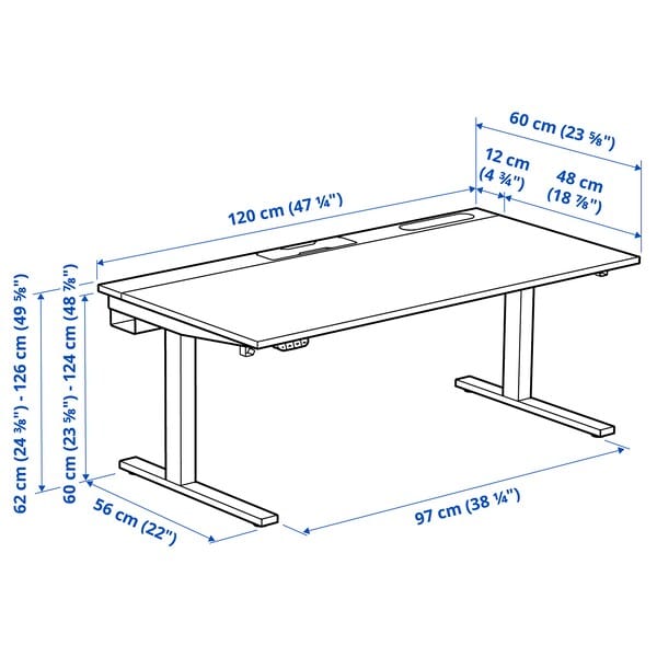 Ikea MITTZON - Height adjustable desk, electric ash veneer/black/black white veneer,120x60 cm