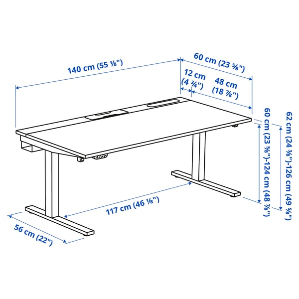 MITTZON - Height adjustable desk, electric ash veneer/black/black white veneer,140x60 cm