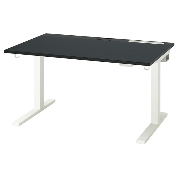 MITTZON desk sit/stand, electric black stained ash veneer/black white, 120x80 cm