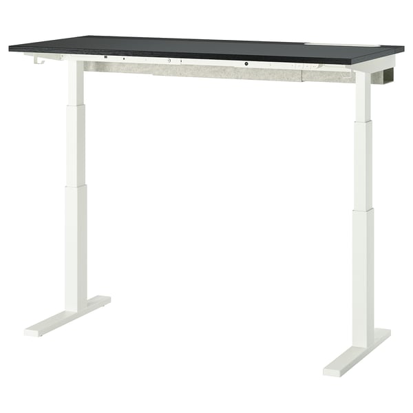 MITTZON desk sit/stand, electric black stained ash veneer/black white, 140x60 cm
