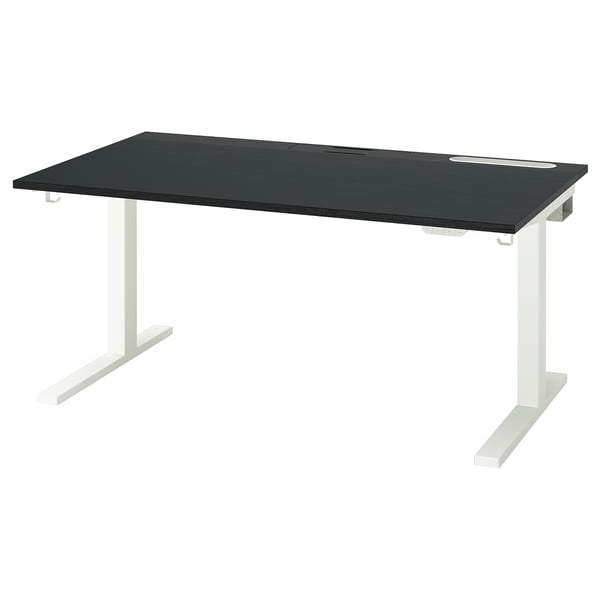 MITTZON - Height-adjustable desk, electric ash veneer/black/black white veneer,140x80 cm