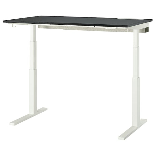 MITTZON - Height-adjustable desk, electric ash veneer/black/black white veneer,140x80 cm