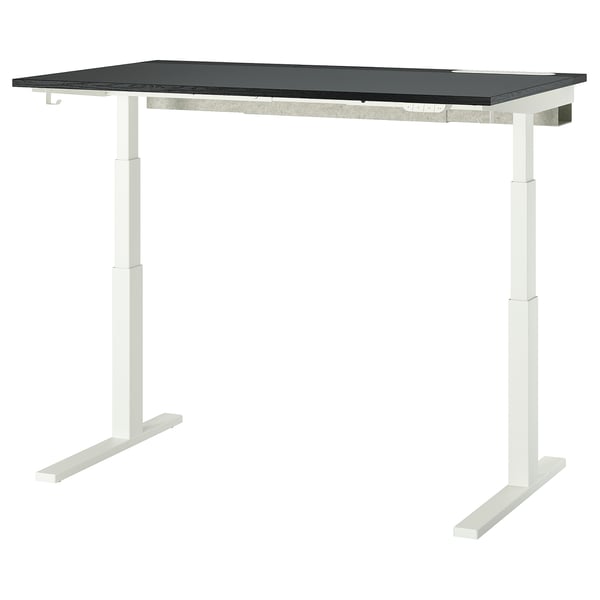 MITTZON desk sit/stand, electric black stained ash veneer/black white, 140x80 cm