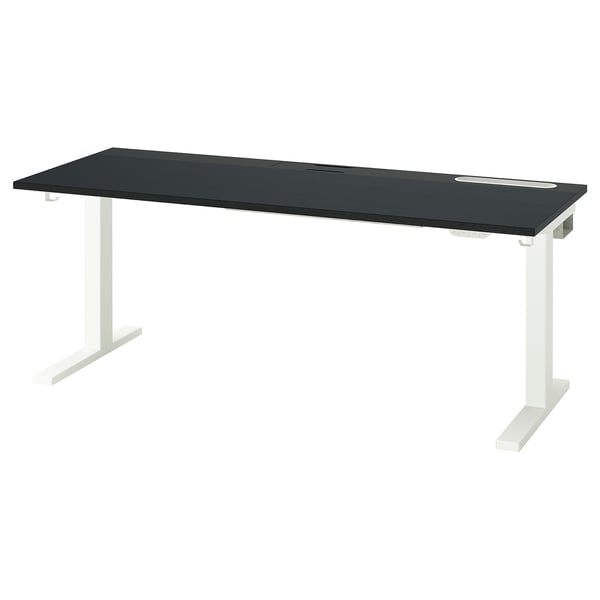 MITTZON desk sit/stand, electric black stained ash veneer/black white, 160x60 cm