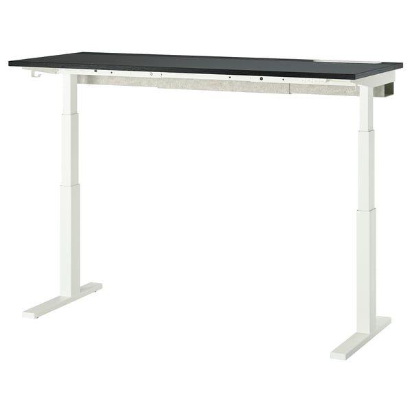 MITTZON desk sit/stand, electric black stained ash veneer/black white, 160x60 cm