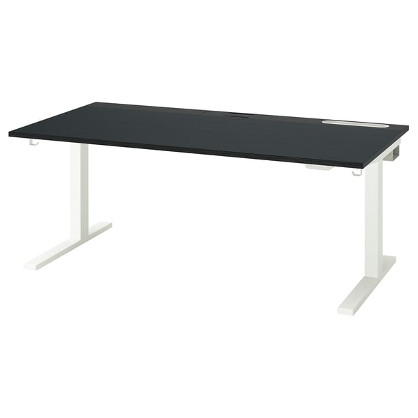 MITTZON desk sit/stand, electric black stained ash veneer/black white, 160x80 cm