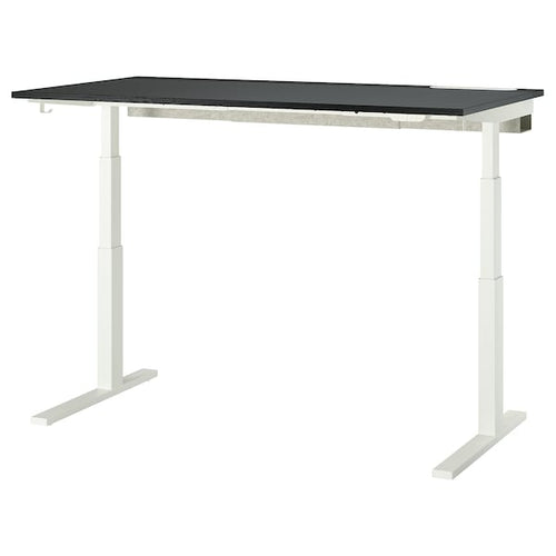 MITTZON - Height adjustable desk, electric ash veneer/black/black white veneer,160x80 cm