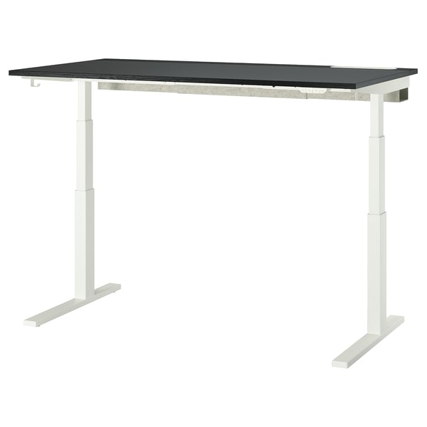 MITTZON desk sit/stand, electric black stained ash veneer/black white, 160x80 cm