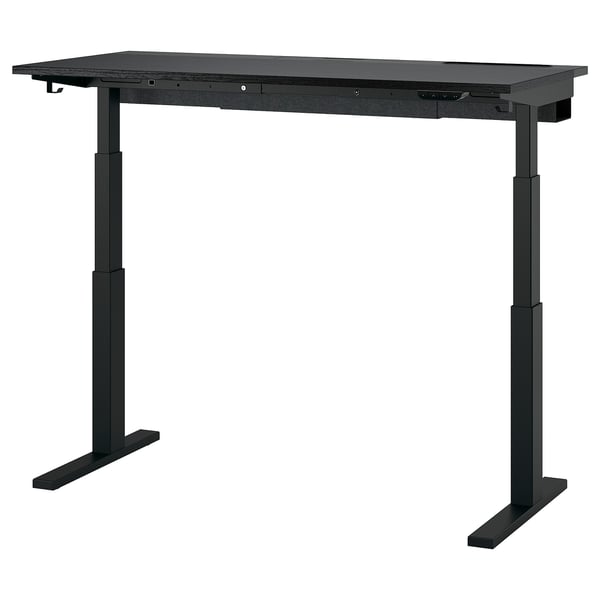 MITTZON desk sit/stand, electric black stained ash veneer/black, 140x60 cm
