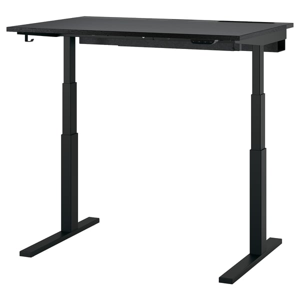 MITTZON desk sit/stand, electric black stained ash veneer/black, 120x80 cm