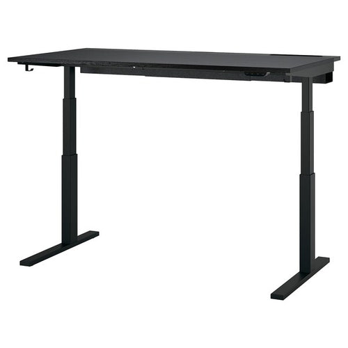 MITTZON - Height-adjustable desk, electric ash/black/black veneer,160x80 cm