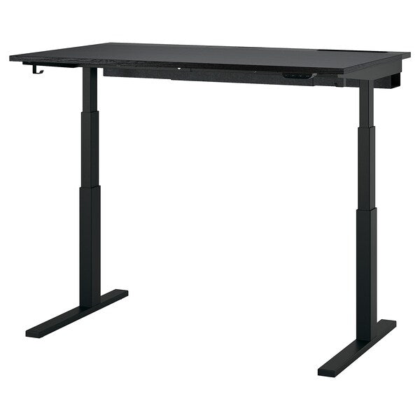 MITTZON - Height-adjustable desk, electric ash/black/black veneer,140x80 cm