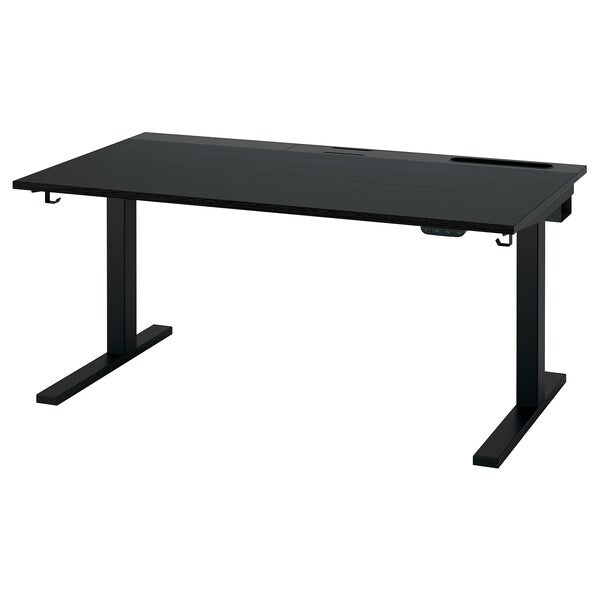 MITTZON - Height-adjustable desk, electric ash/black/black veneer,140x80 cm