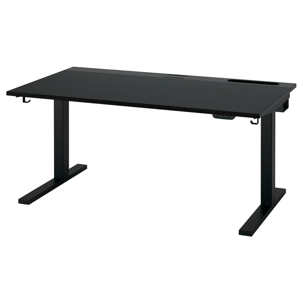 MITTZON desk sit/stand, electric black stained ash veneer/black, 140x80 cm
