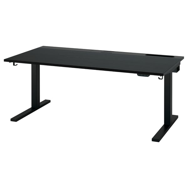 MITTZON desk sit/stand, electric black stained ash veneer/black, 160x80 cm