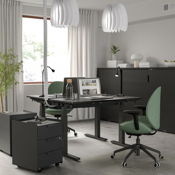 MITTZON - Height-adjustable desk, electric ash/black/black veneer,120x80 cm