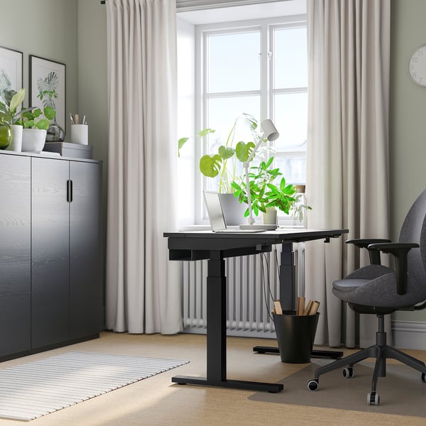 MITTZON desk sit/stand, electric black stained ash veneer/black, 120x60 cm
