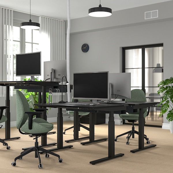 MITTZON - Height-adjustable desk, electric ash/black/black veneer,120x80 cm