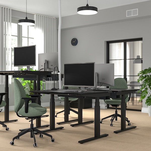 MITTZON - Height-adjustable desk, electric ash/black/black veneer,120x60 cm