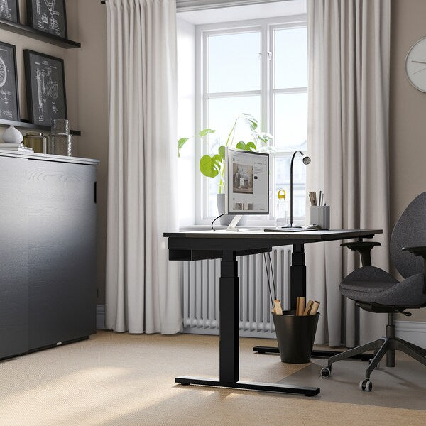MITTZON - Height-adjustable desk, electric ash/black/black veneer,120x80 cm