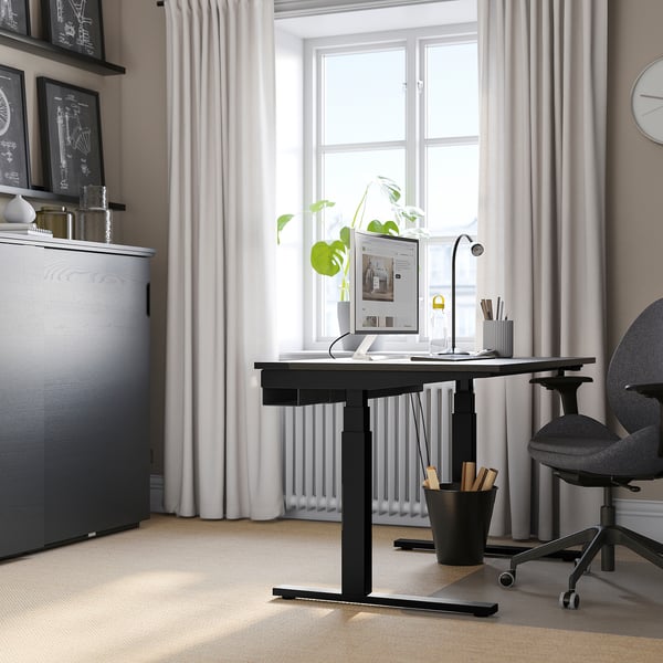MITTZON desk sit/stand, electric black stained ash veneer/black, 120x80 cm