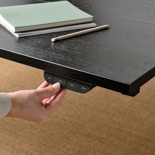 MITTZON desk sit/stand, electric black stained ash veneer/black, 140x60 cm