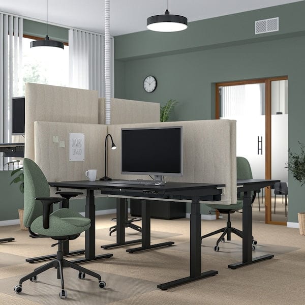 Ikea MITTZON - Scrivania regolabile in altezza, elettrico impiallacc frassino/mordente nero/nero,140x60 cm