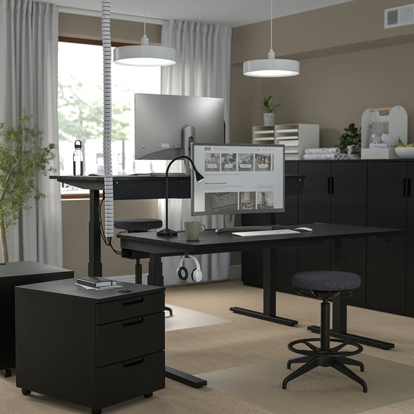 MITTZON desk sit/stand, electric black stained ash veneer/black, 160x60 cm