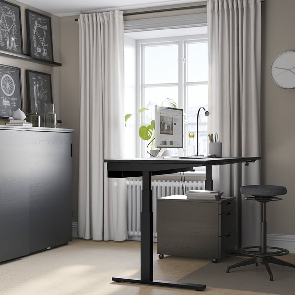 MITTZON desk sit/stand, electric black stained ash veneer/black, 160x80 cm