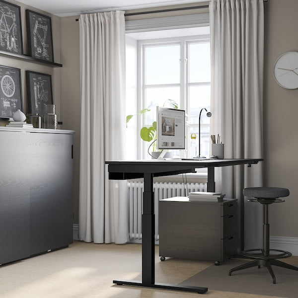 MITTZON - Height-adjustable desk, electric ash/black/black veneer,160x80 cm