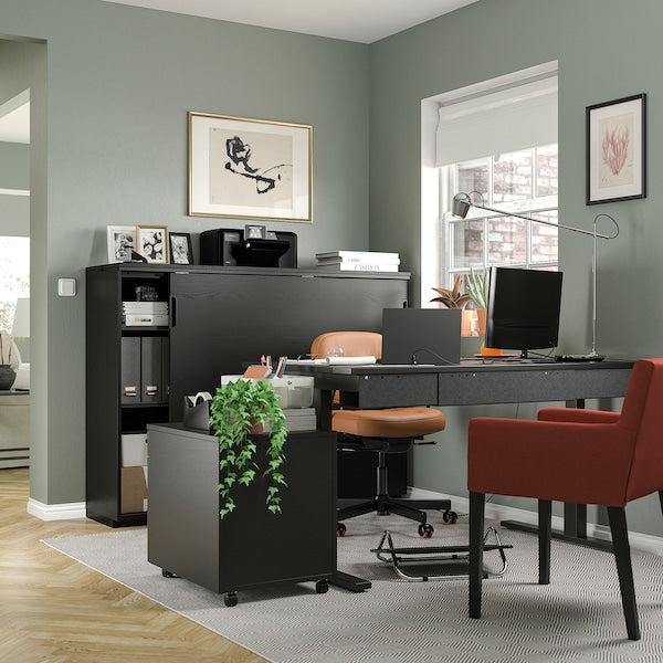 MITTZON - Height-adjustable desk, electric ash/black/black veneer,140x80 cm