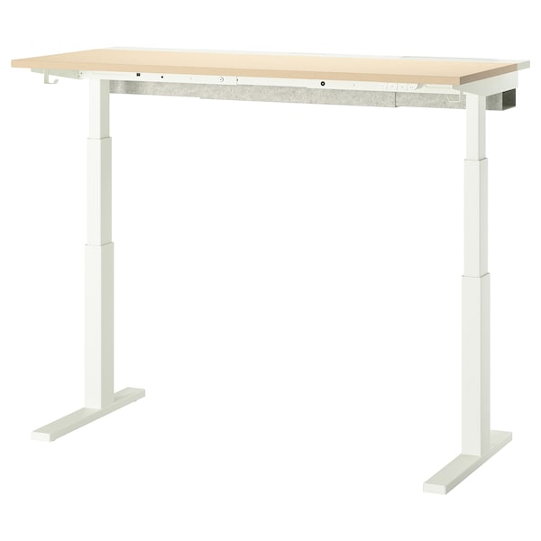 MITTZON - Height-adjustable desk, electric birch veneer/white,140x60 cm