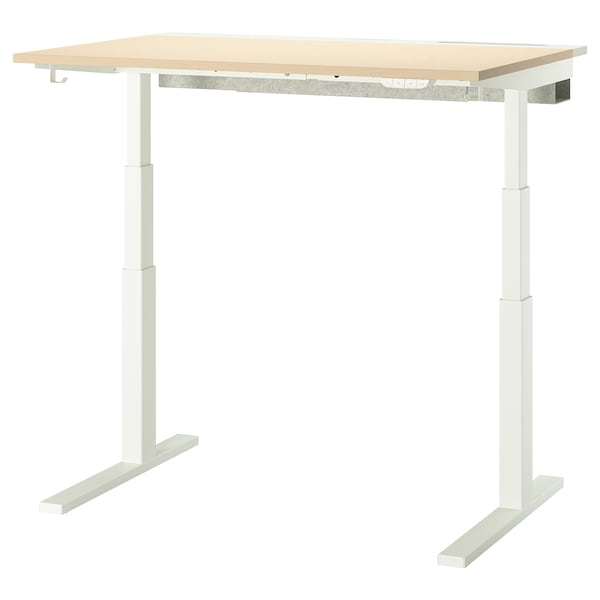 MITTZON - Height-adjustable desk, electric birch veneer/white,120x80 cm
