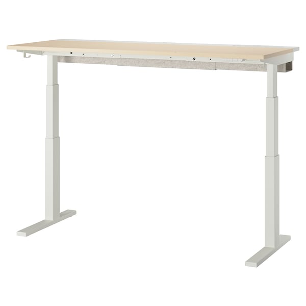 MITTZON - Height-adjustable desk, electric birch veneer/white,160x60 cm