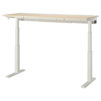MITTZON - Height-adjustable desk, electric birch veneer/white,160x60 cm