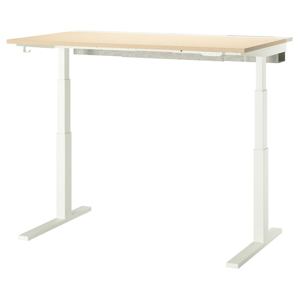 MITTZON - Height-adjustable desk, electric birch veneer/white,140x80 cm