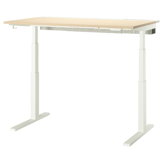 MITTZON - Height-adjustable desk, electric birch veneer/white,140x80 cm