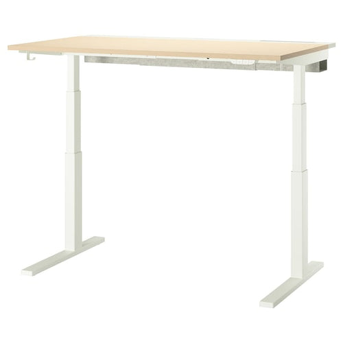 MITTZON - Height-adjustable desk, electric birch veneer/white,140x80 cm