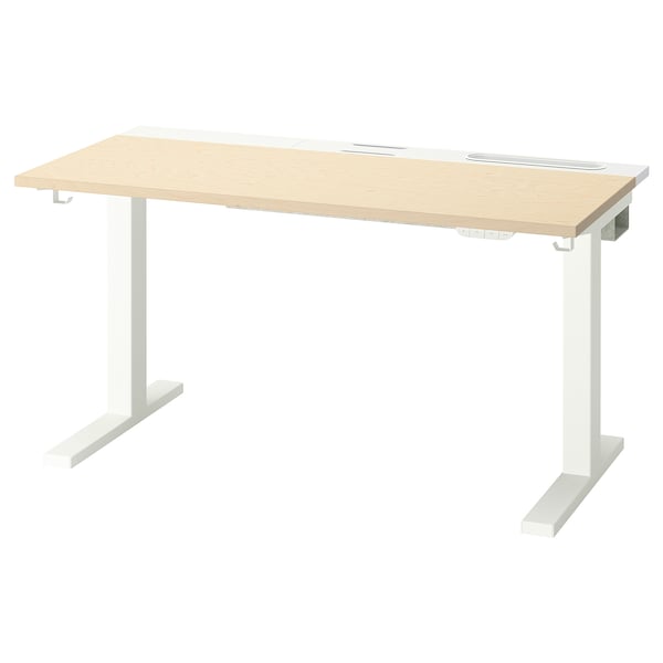 MITTZON - Height-adjustable desk, electric birch veneer/white,120x60 cm