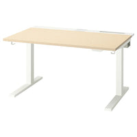 MITTZON - Height-adjustable desk, electric birch veneer/white,120x80 cm