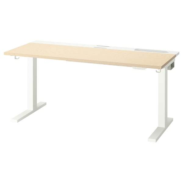 MITTZON desk sit/stand, electric birch veneer/white, 140x60 cm