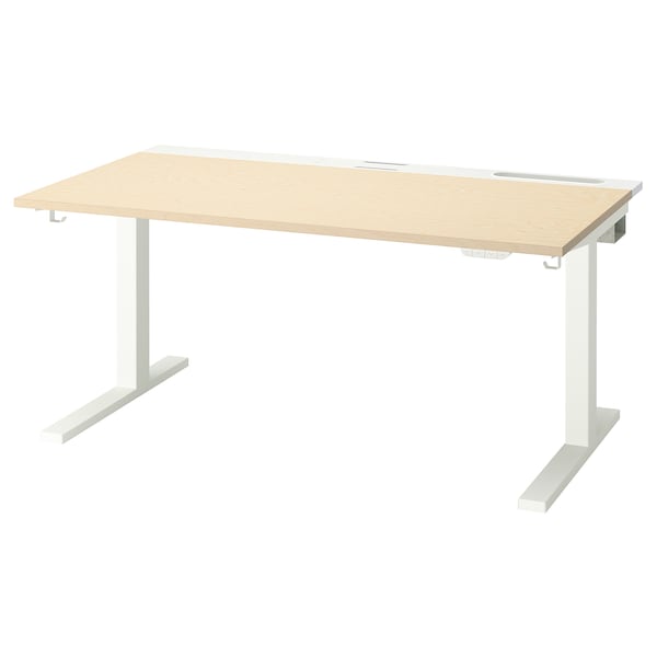 MITTZON - Height-adjustable desk, electric birch veneer/white,140x80 cm