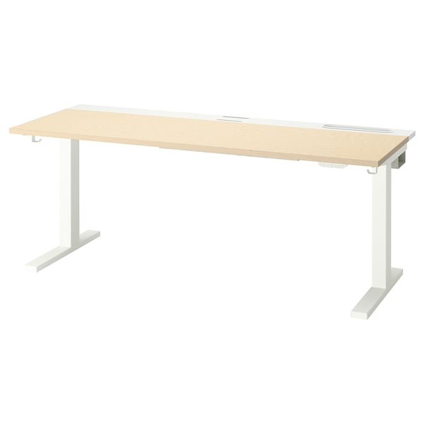 MITTZON - Height-adjustable desk, electric birch veneer/white,160x60 cm