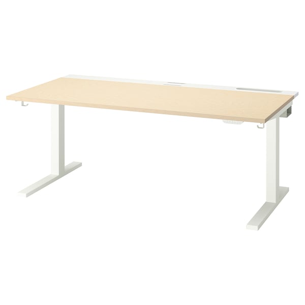 MITTZON - Height-adjustable desk, electric birch veneer/white,160x80 cm