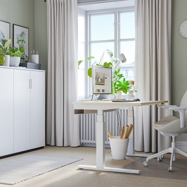 Ikea MITTZON - Height-adjustable desk, electric birch veneer/white,120x60 cm