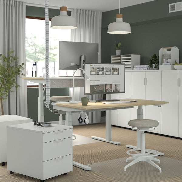 MITTZON - Height-adjustable desk, electric birch veneer/white,140x80 cm