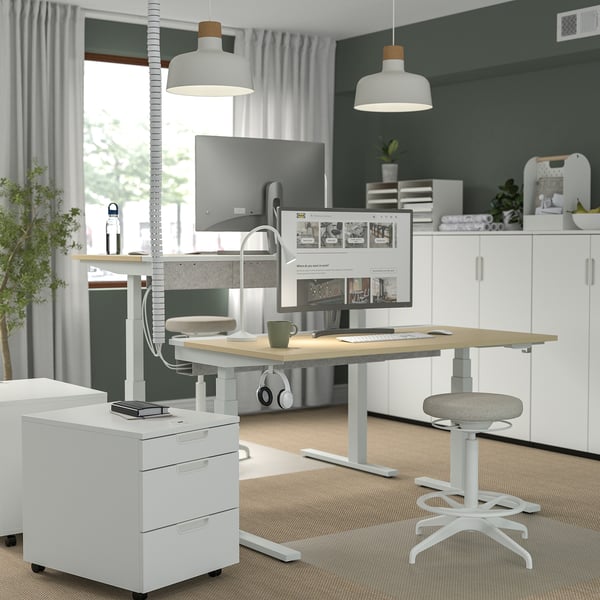 MITTZON - Height-adjustable desk, electric birch veneer/white,140x80 cm