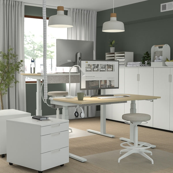 MITTZON - Height-adjustable desk, electric birch veneer/white,140x60 cm