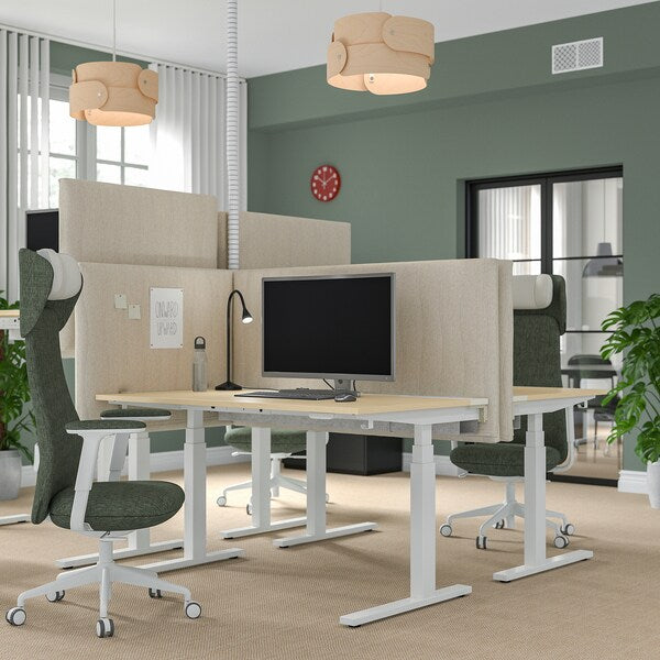 MITTZON - Height-adjustable desk, electric birch veneer/white,140x80 cm